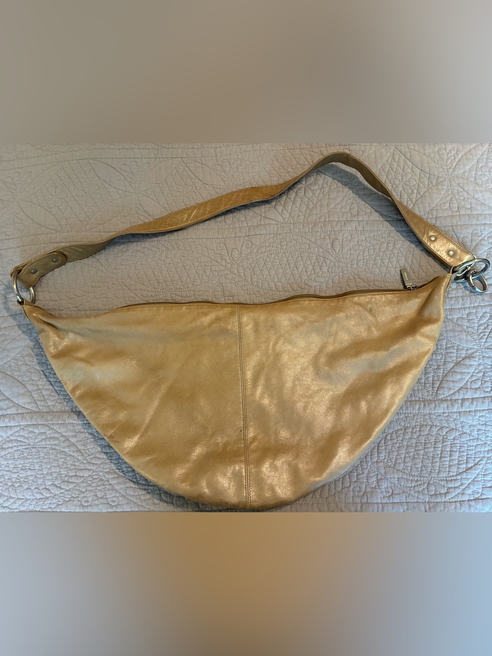 HOBO Metallic Gold Crescent Leather Hobo Bag